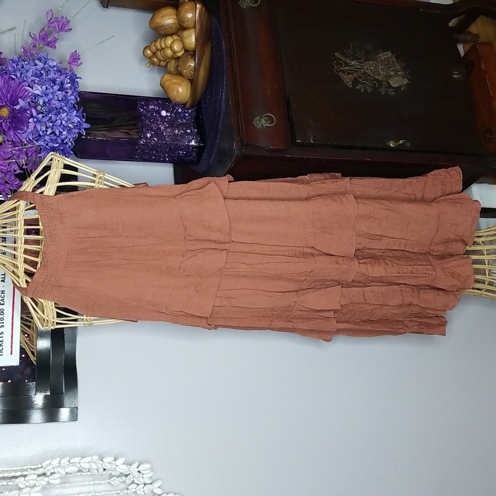 Grace + Karma Large Terracotta Tank with Back Tie Neck Multi Ruffled Midi Dress